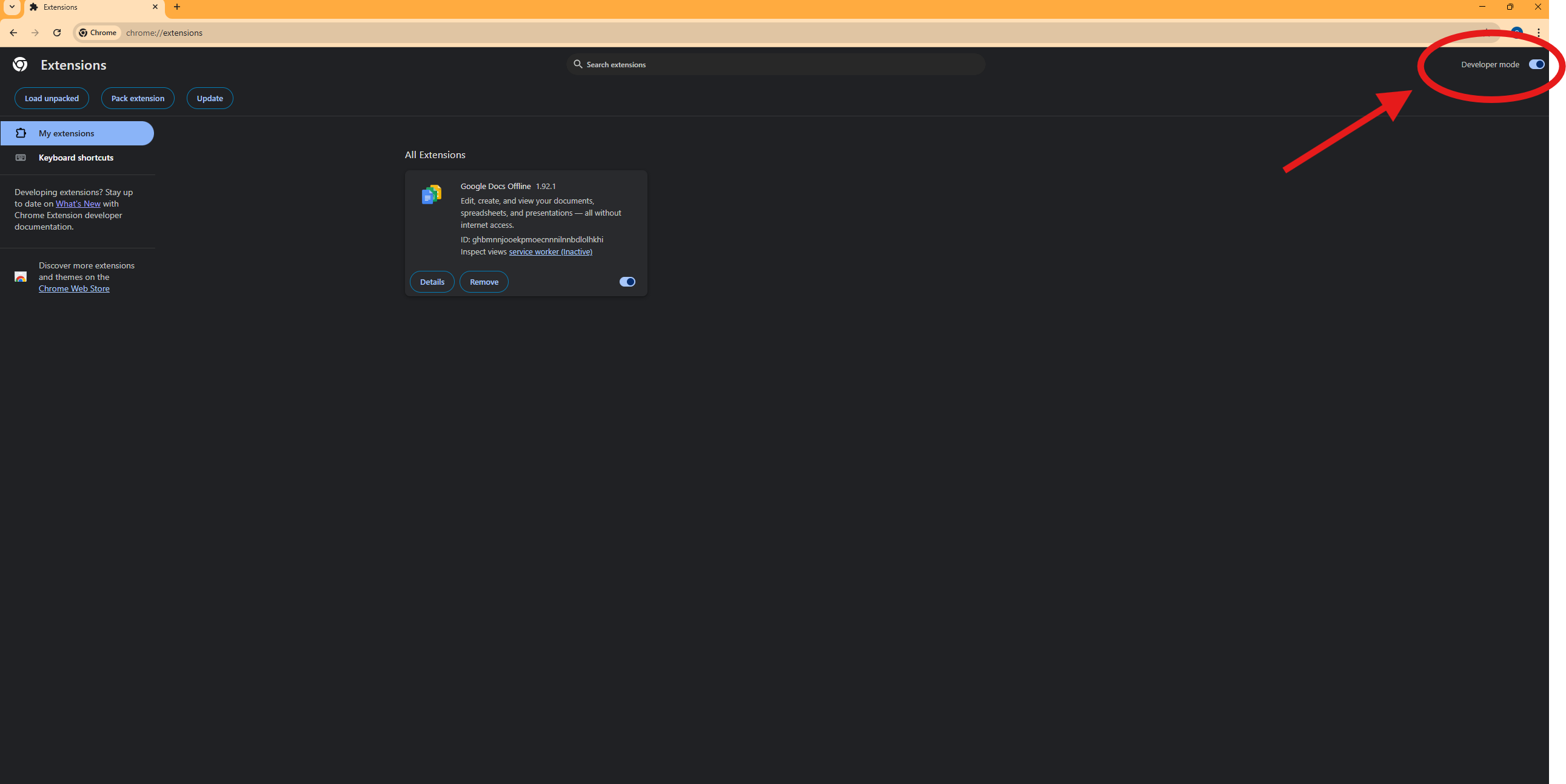 Hướng dẫn bước 4: Bật Developer mode trong Chrome Extensions